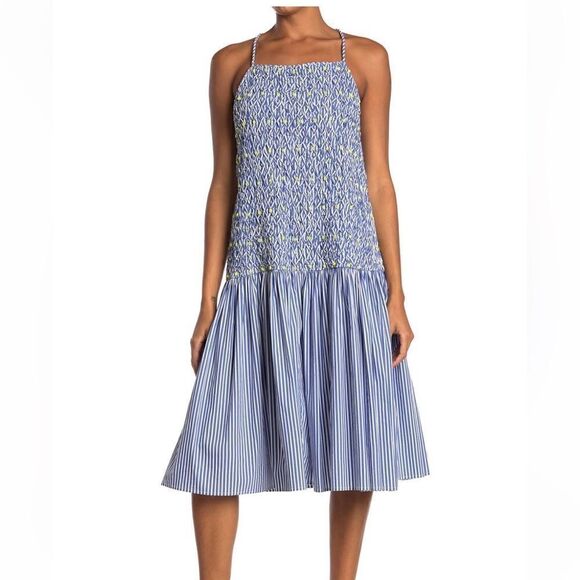 $465 NEW TANYA TAYLOR BLUE STRIPED NWT
MIDI DAY DRESS Medium and Large - Picture 1 of 14